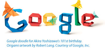 Google doodle for Akira Yoshizawa's 101st birthday. Origami artwork by Robert Lang. Courtesy of Google, Inc. 