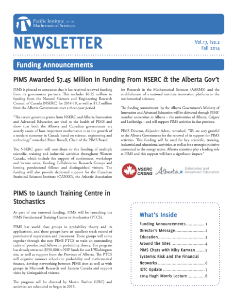 PIMS Newsletter - Fall 2014