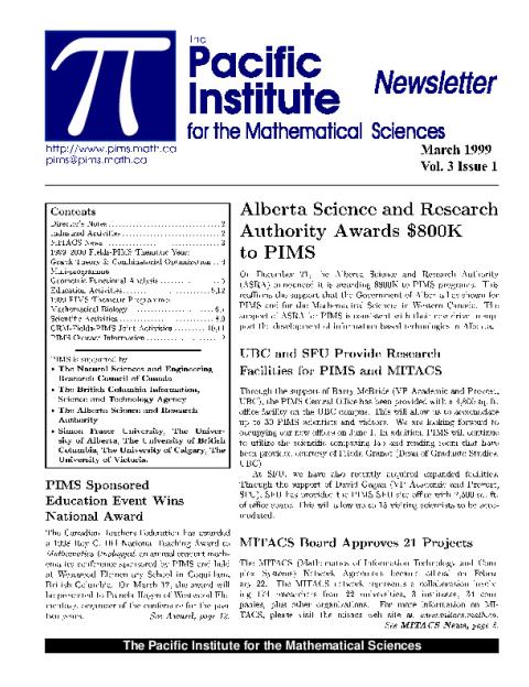 PIMS Newsletter, March 1999