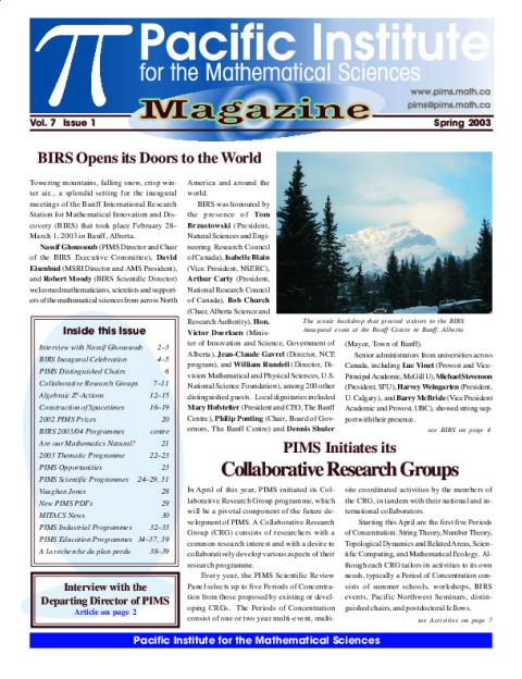 PIMS Newsletter, Spring 2003