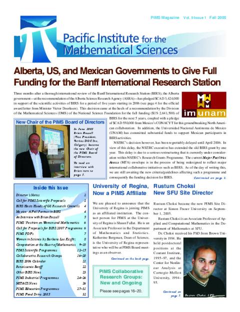 PIMS Newsletter, Fall 2005